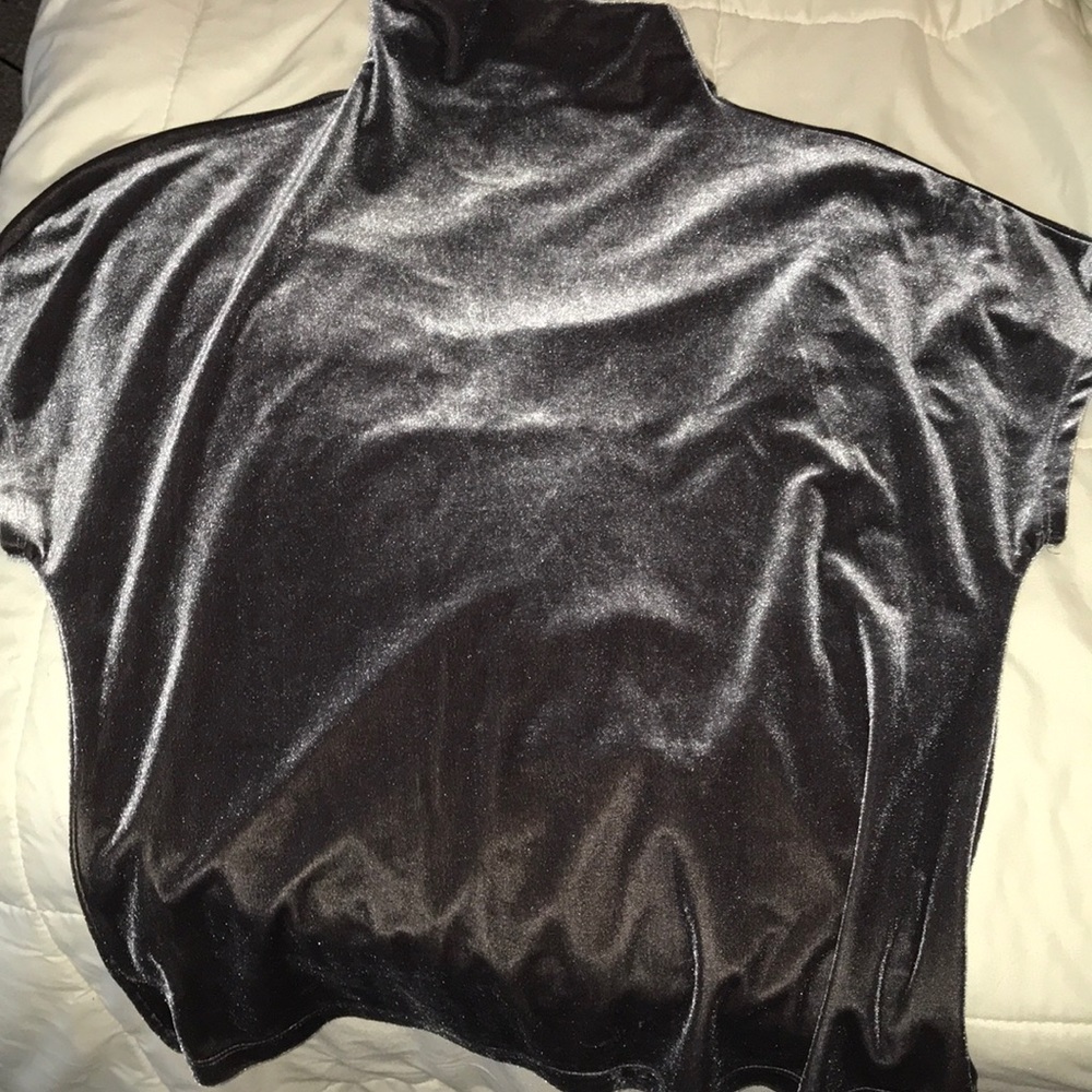 Metallic silver velvet turtleneck tee!